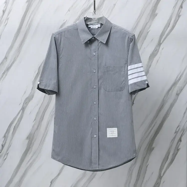 Thom Browne Gray Striped Short-Sleeve Shirt
