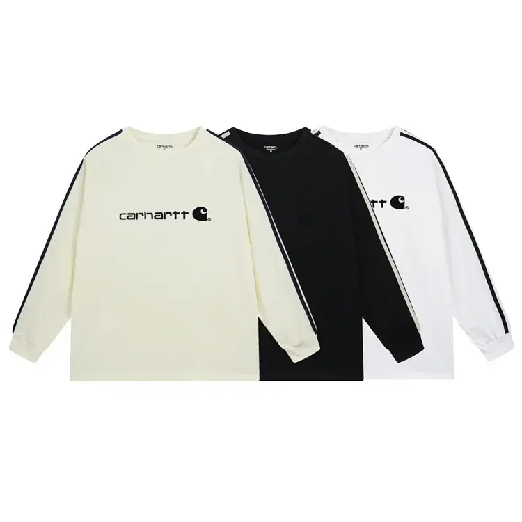 Carhartt Striped Sleeve Logo Tee (Cream, Black, White)