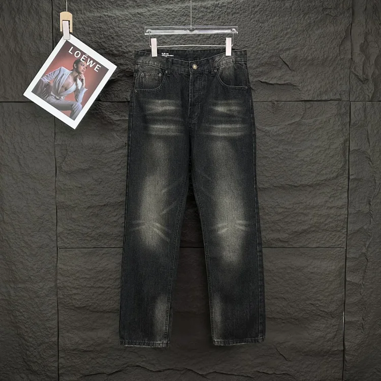 LOEWE Black Washed Distressed Straight-Leg Jeans