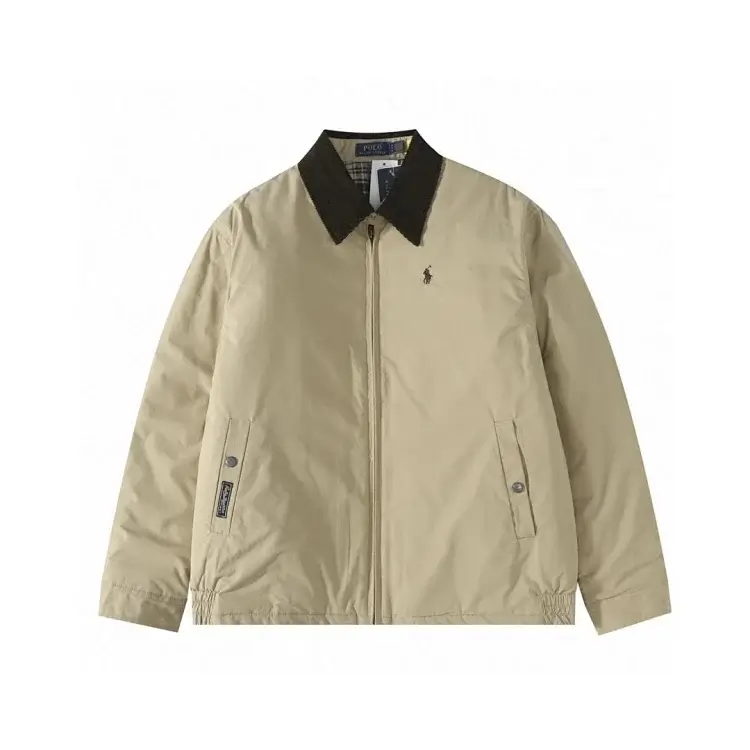 Polo Beige Zip-Up Jacket with Black Corduroy Collar