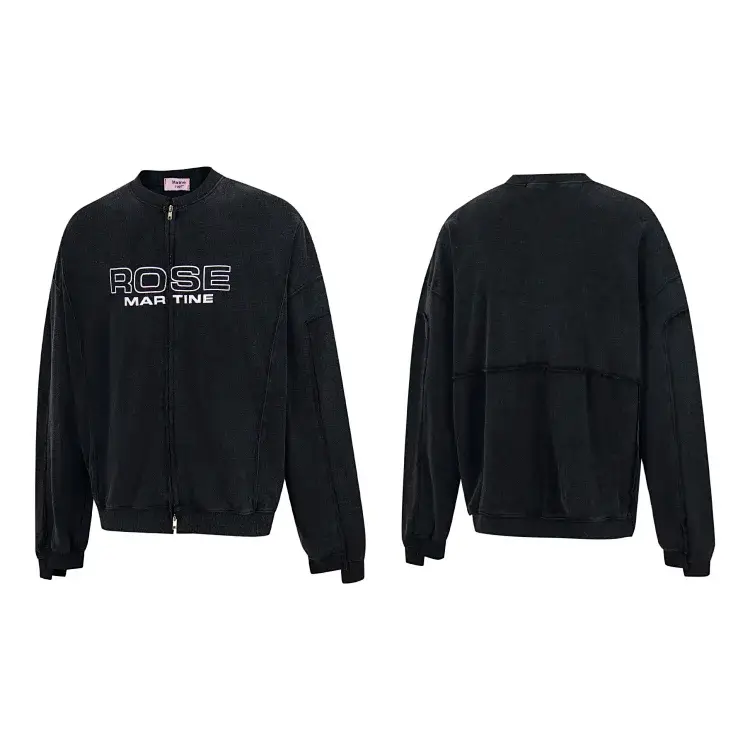 Martine Rose Black Washed Zip-Up "ROSE MARTINE" Jacket