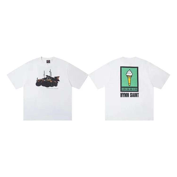 HYMN SAINT White T-Shirt: Off-road & Ice-cream Print