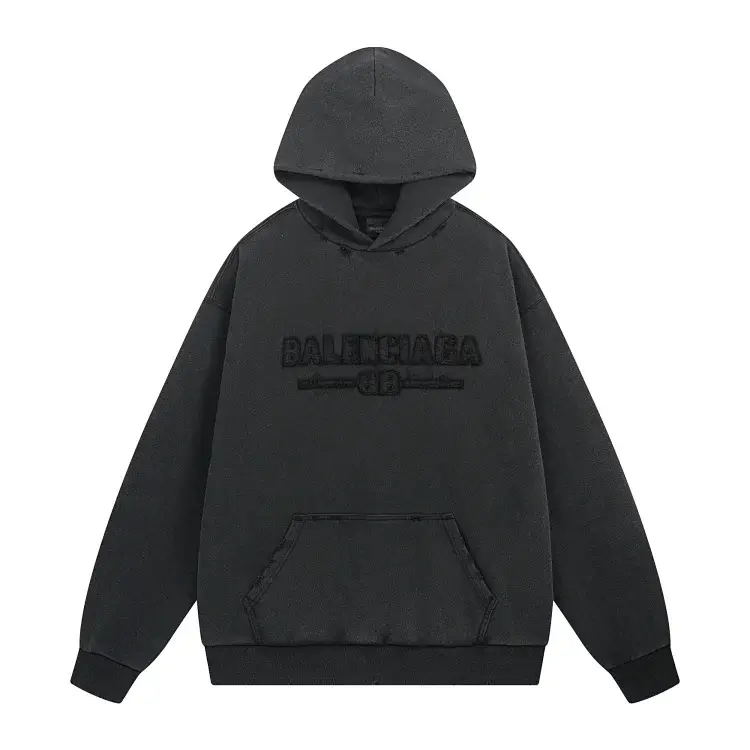 Balenciaga BB Logo Embroidered Black Hoodie