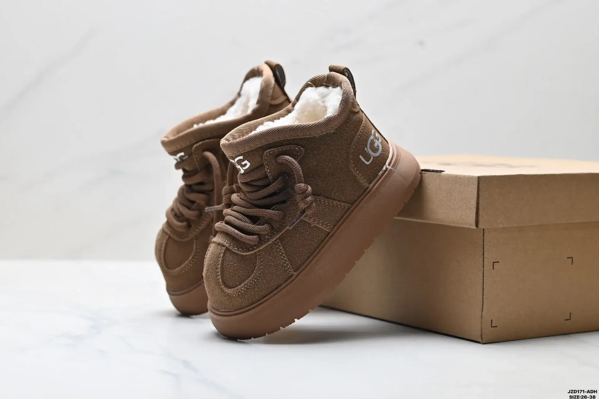 UGG Brown Fleece-Lined High-Top Kids Sneakers