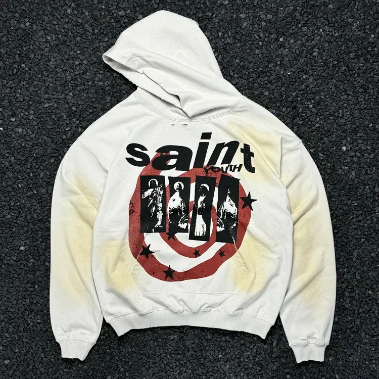 Saint Youth Religious Figures Distressed Hoodie