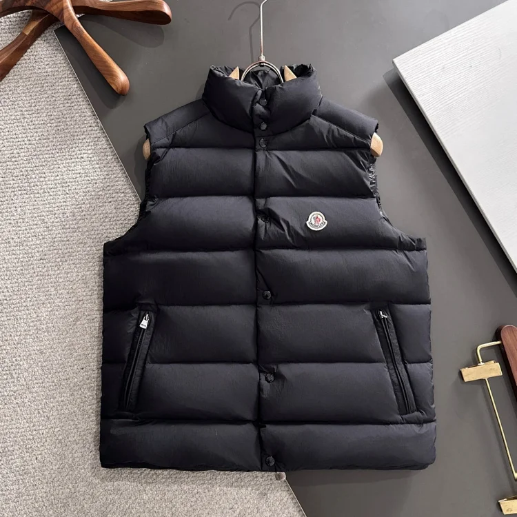 Moncler Black Padded Vest with Stand Collar
