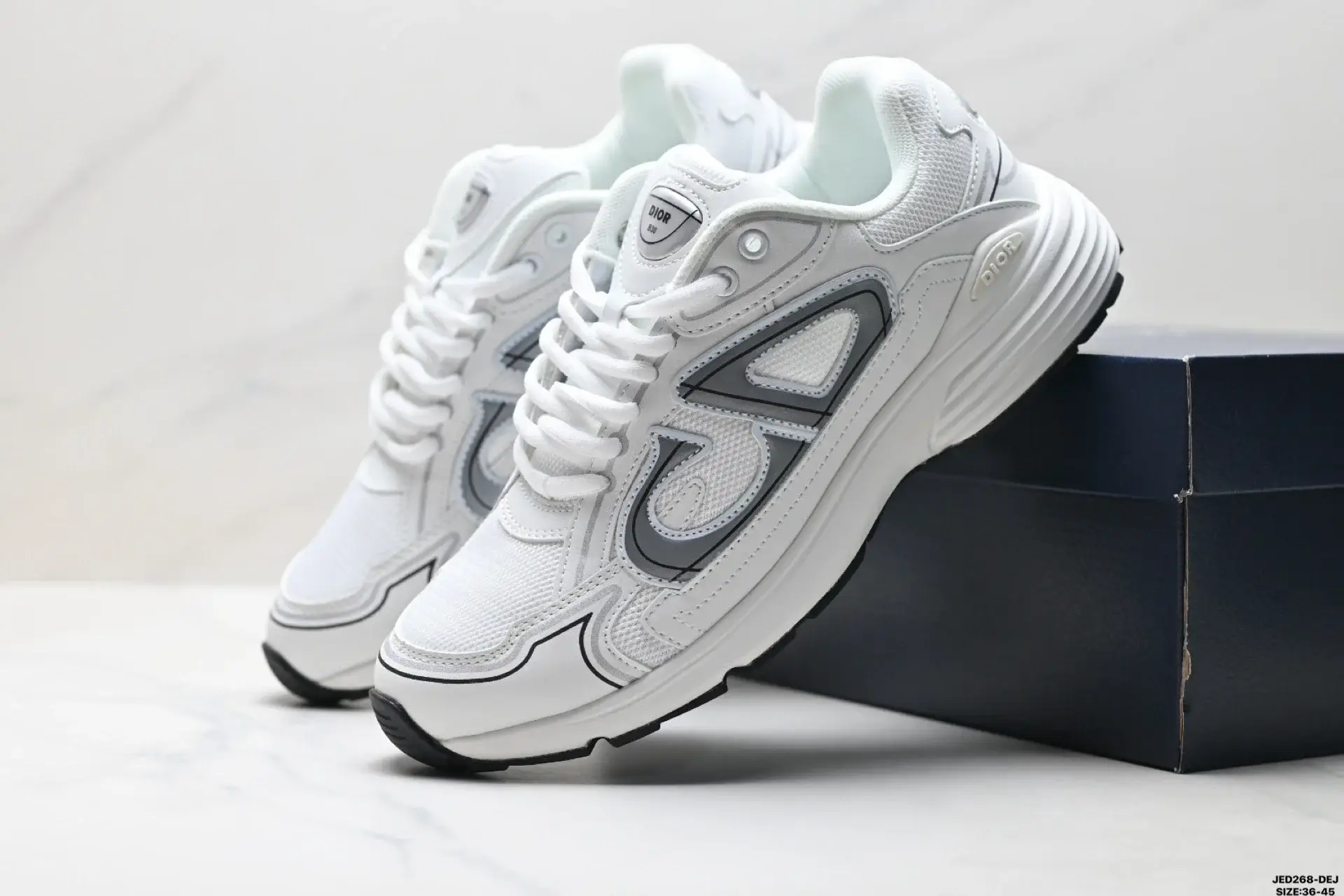 Dior White & Gray Branded Sneakers