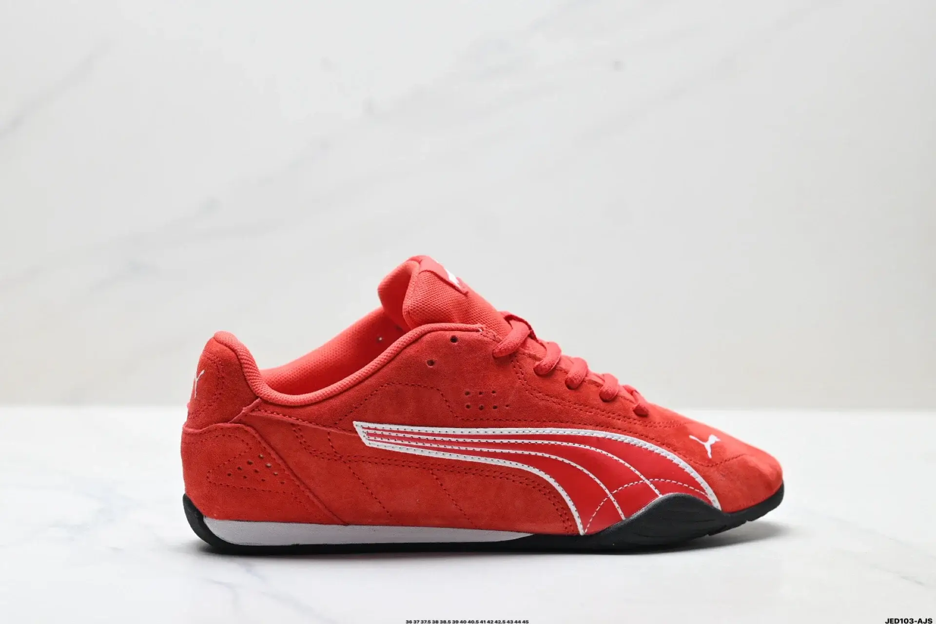 PUMA Red Suede White-Stripe Sneakers