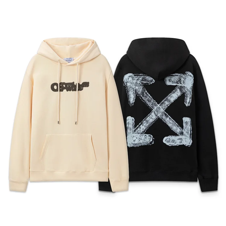 OFF-WHITE Beige & Black Hoodie with Arrow Print