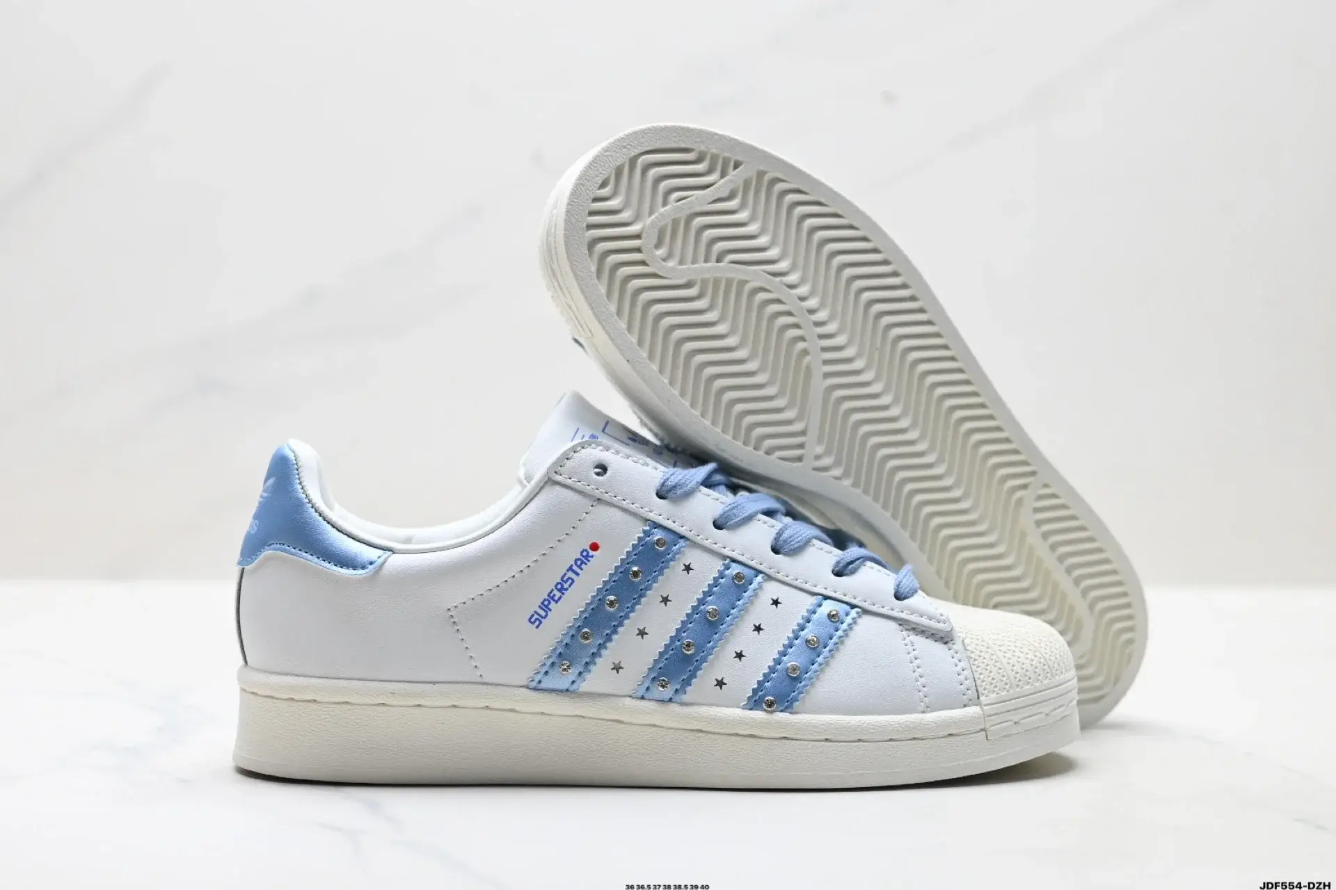 Adidas Superstar White & Light Blue Star Rhinestone