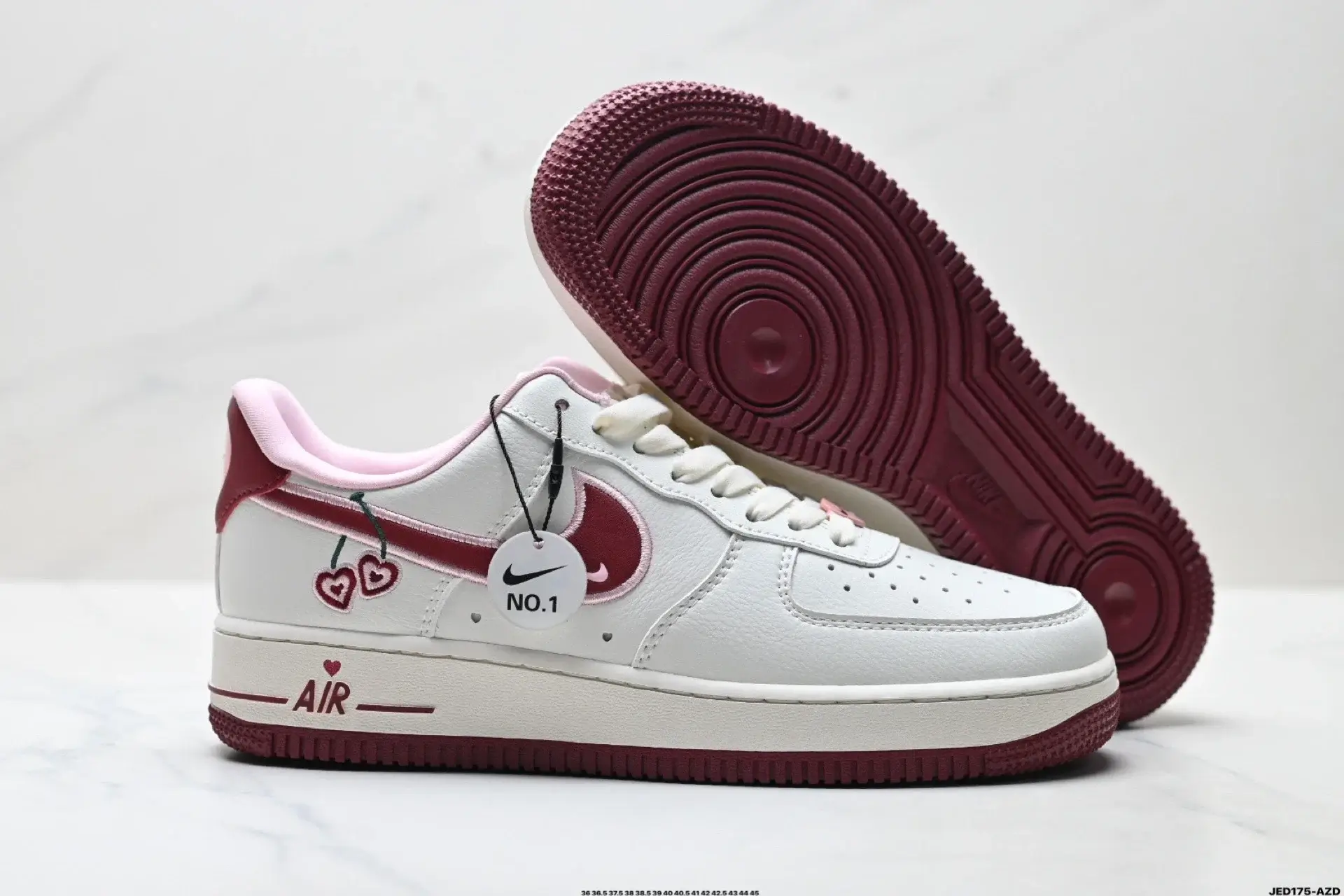 Nike AF1 Low Pink Burgundy Cherry Heart