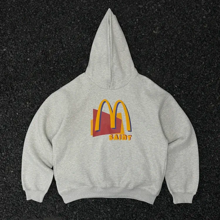 Saint Gray Hoodie: McDonald's M Logo & SAINT Print