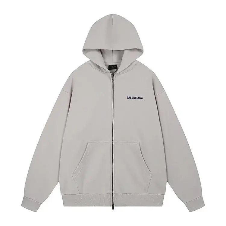 BALENCIAGA Gray Zip Hoodie with Logo