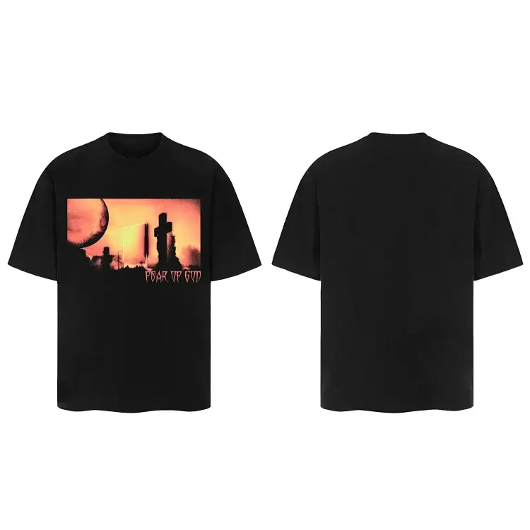 Fear of God Black T - Shirt with Dusk Cross & Moon