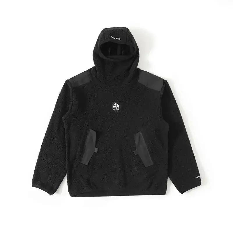 Supreme Black Fleece Hoodie with Logo & Pocket