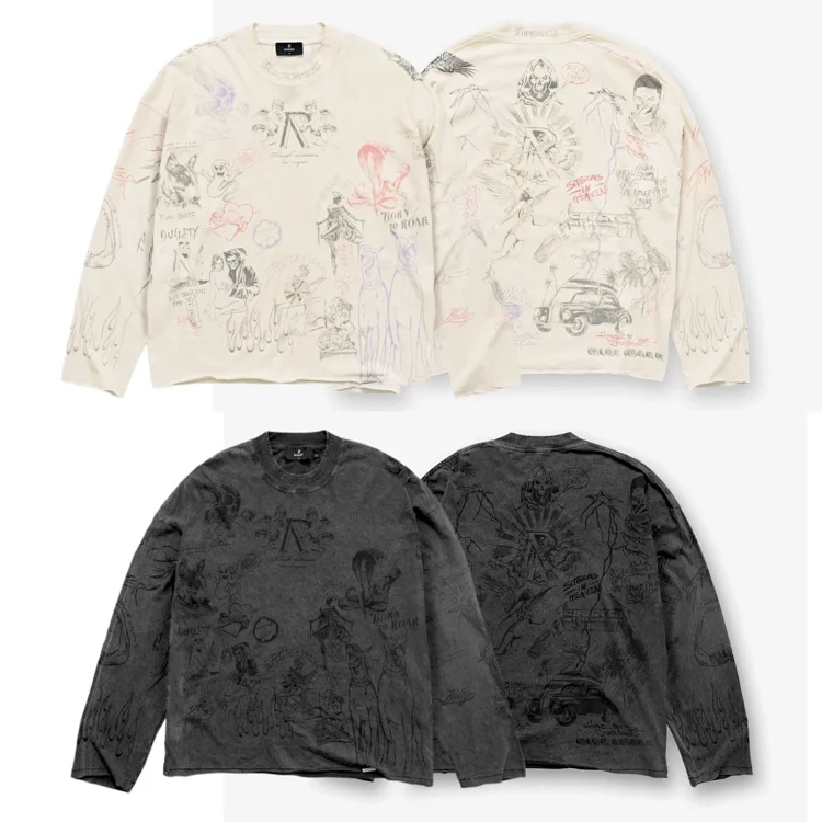 Rhude Graffiti Print Long Sleeve (Cream & Black)