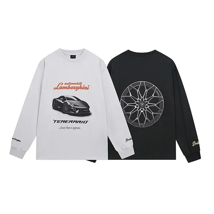 Lamborghini Long Sleeve T-Shirts with Car & Wheel Prints