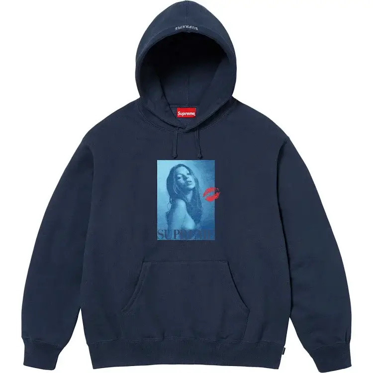 Supreme Navy Hoodie with Red Lip Print