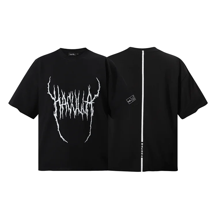 HACULLA Black T-Shirt White Logo & Back Stripe