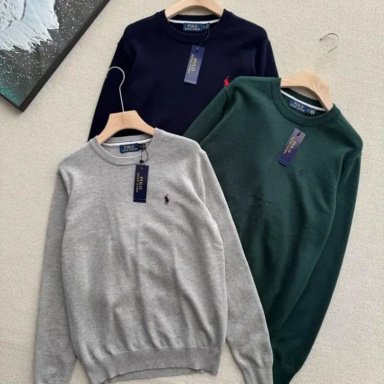 POLO Embroidered Pony Logo Jerseys: Gray, Navy, Green