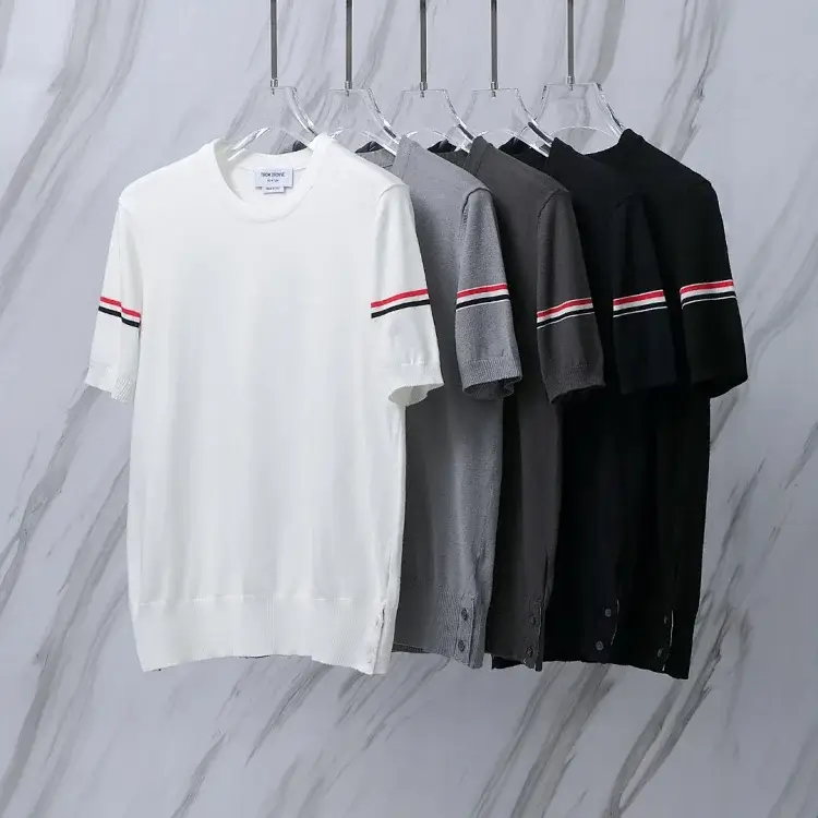 Thom Browne Striped Short-Sleeve Knit T-Shirt