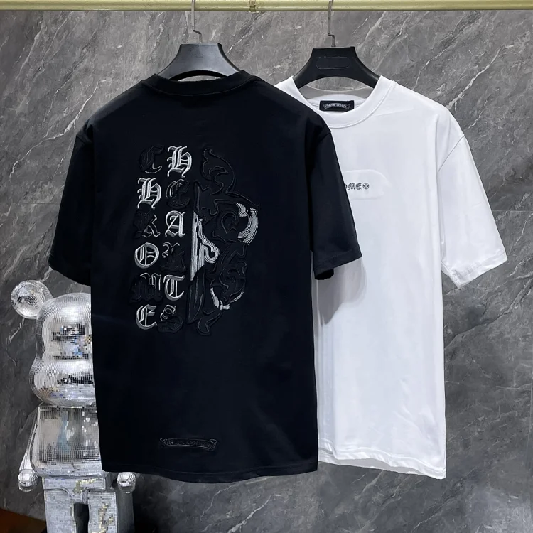 Chrome Hearts T-Shirts: Black Back Embroidery & White Chest Logo