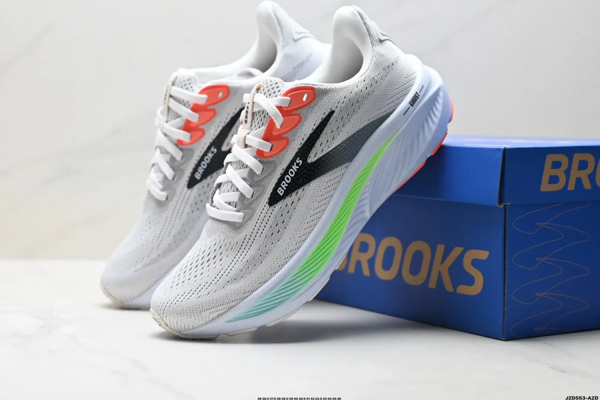 Brooks Ghost Running Shoes White Black Green Coral