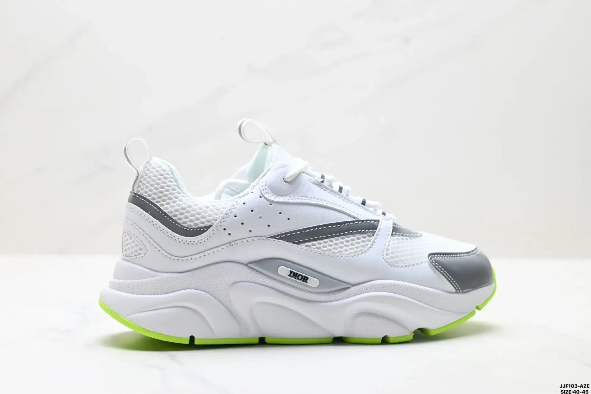 DIOR White Mesh Sneakers with Gray & Neon Sole