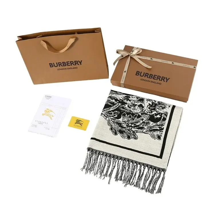 Burberry Fringed Black & White Scarf