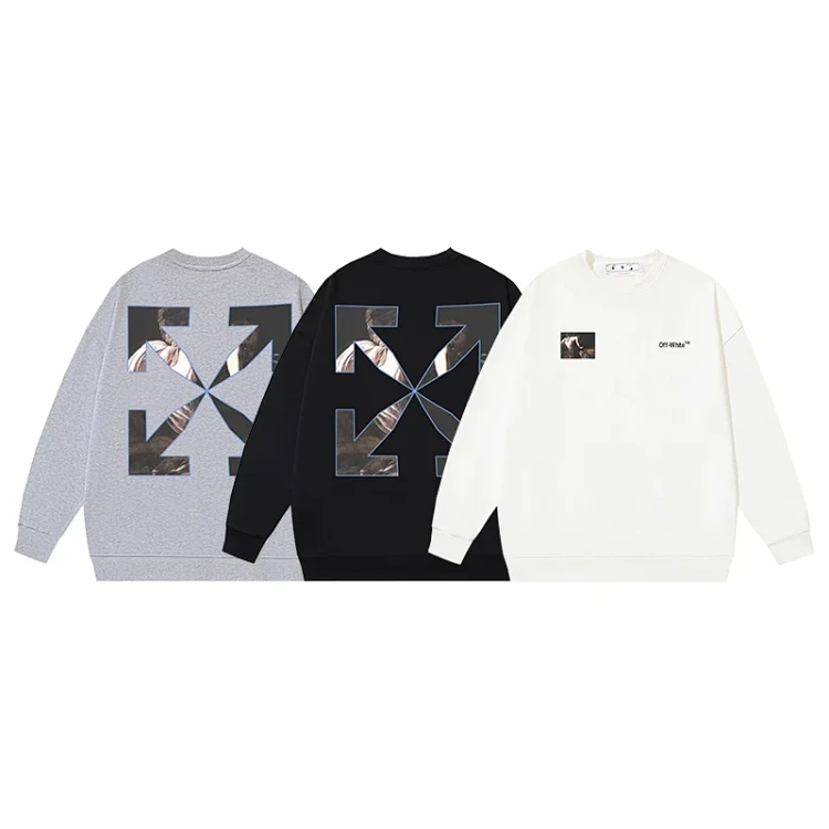 OFF-WHITE Arrow & Figure Print Hoodie (Gray/Black/White)