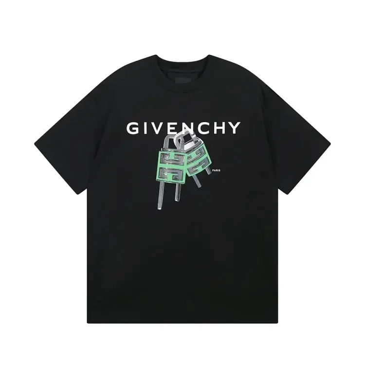 GIVENCHY Black T-Shirt Green Lock Pattern