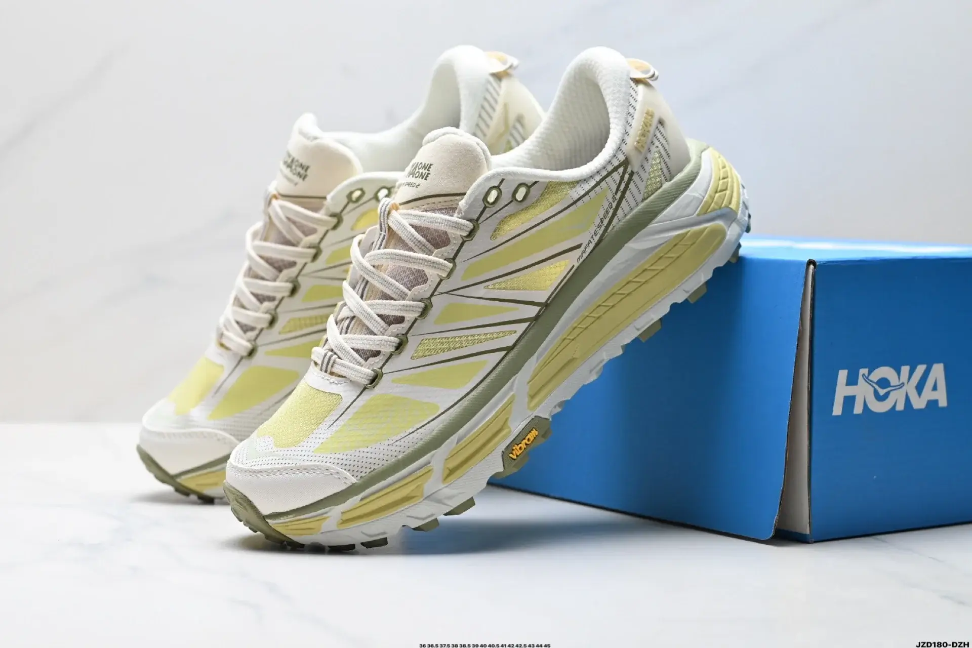 HOKA White & Yellow Vibram Outdoor Running Shoes