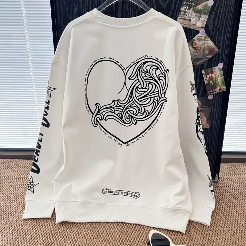 Chrome Hearts White Sweatshirt: Heart & Line Art Design