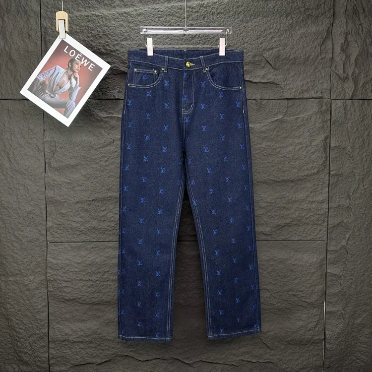 Louis Vuitton Embroidered Blue Logo Pants