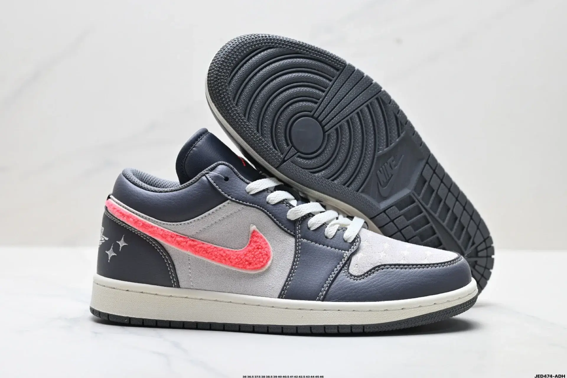 Jordan Air Jordan 1 Low Dark Gray & Pink Fuzzy Swoosh