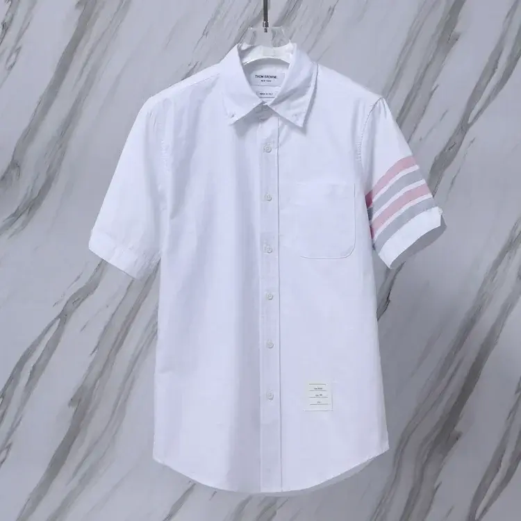 THOM BROWNE White Striped Sleeve Shirt