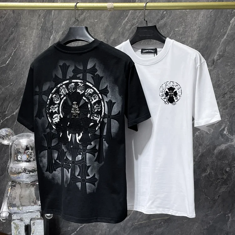Chrome Hearts B&W Cross & Circle Embroidered Tees