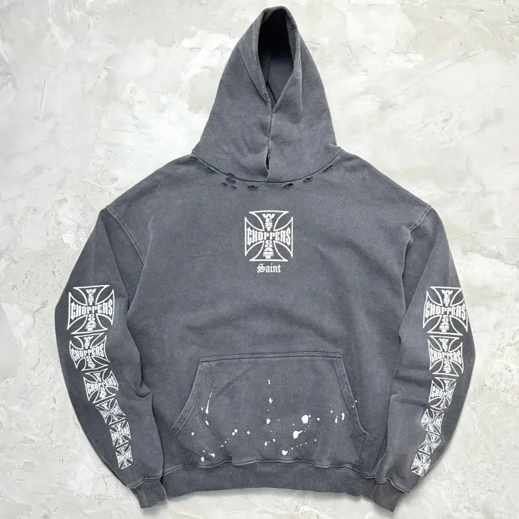 Choppers Vintage Hoodie with Cross Logos & Paint Splatter