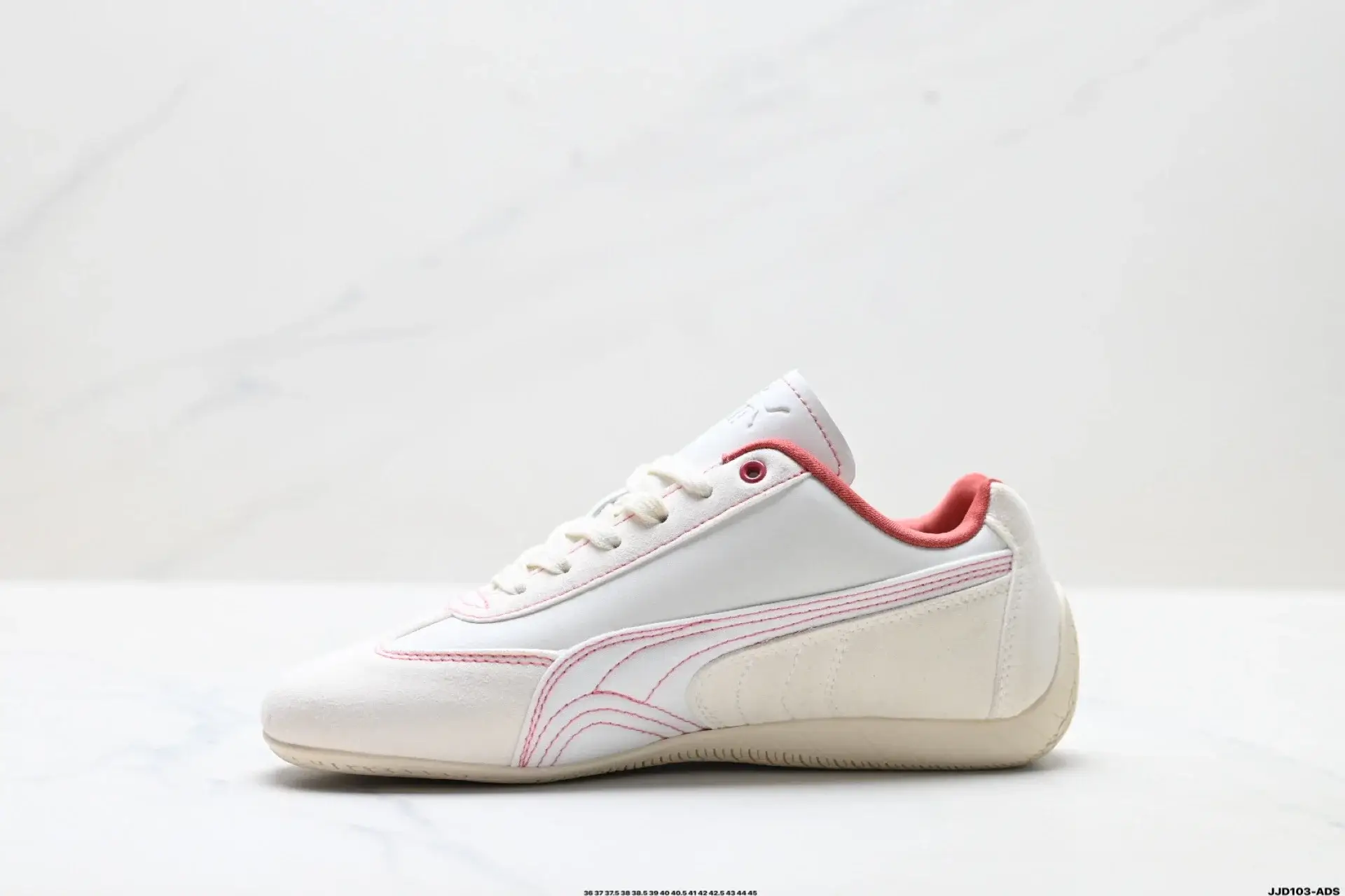 PUMA White-Pink Sneakers with Red Stitching