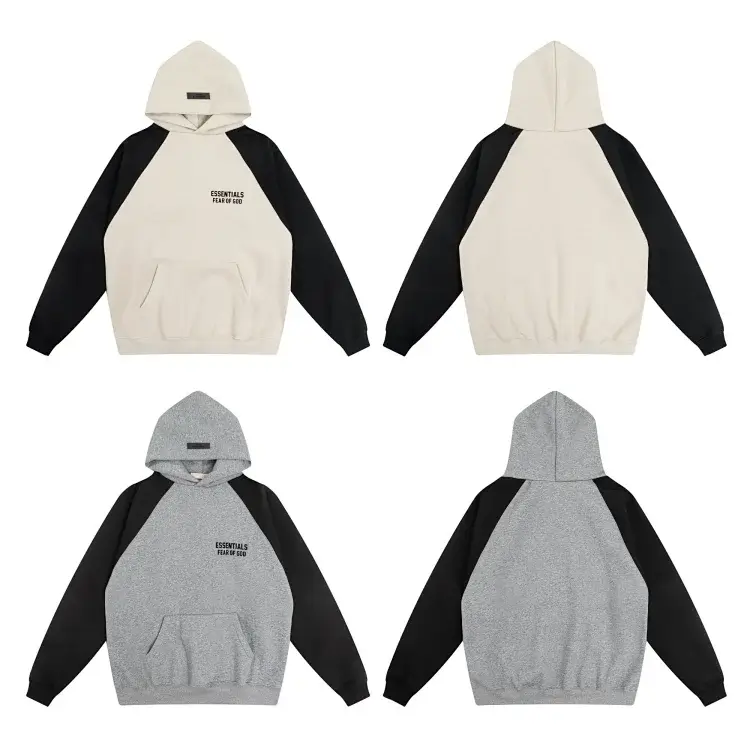 ESSENTIALS Raglan Hoodies (Beige/Black, Gray/Black)