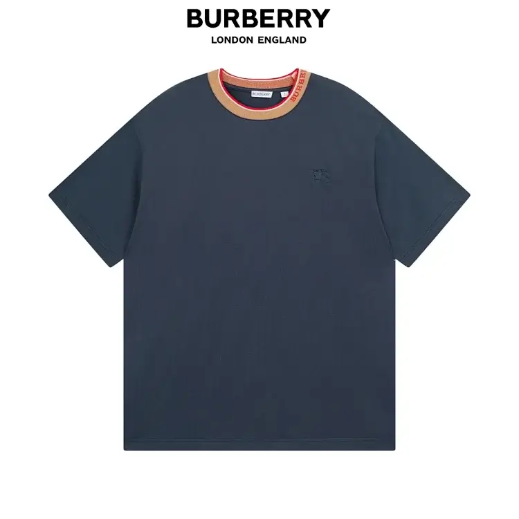 BURBERRY Navy T-Shirt with Logo Embroidery