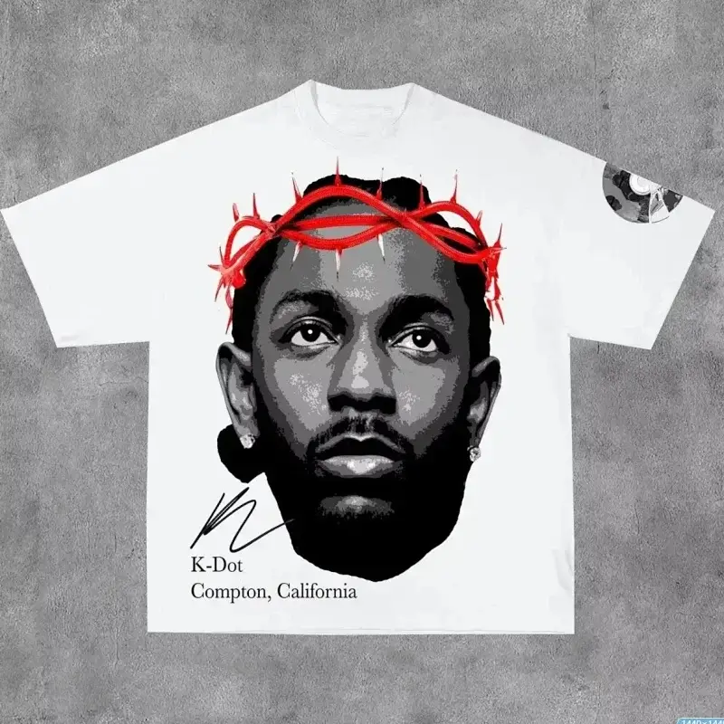 White T-Shirt: K-Dot, Red Thorn Crown, Compton