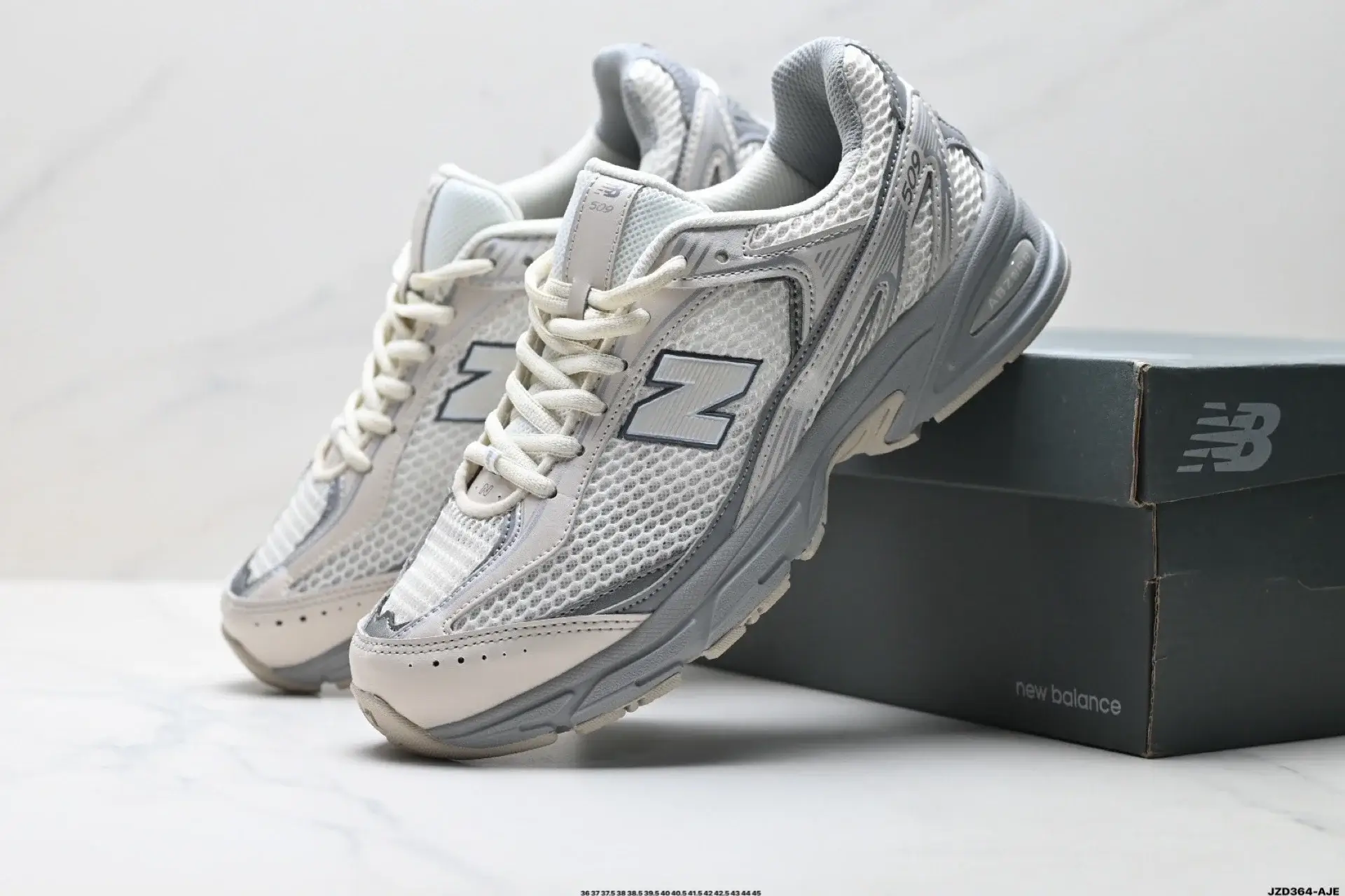 New Balance Light Gray & White Mesh Sneakers