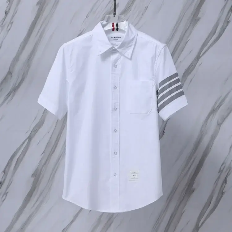 THOM BROWNE White Short-Sleeve Shirt Gray Stripes