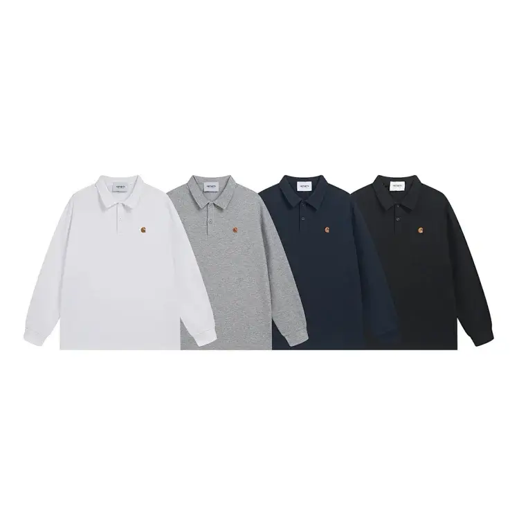 Carhartt Logo Long-Sleeve Polos (White, Gray, Navy, Black)