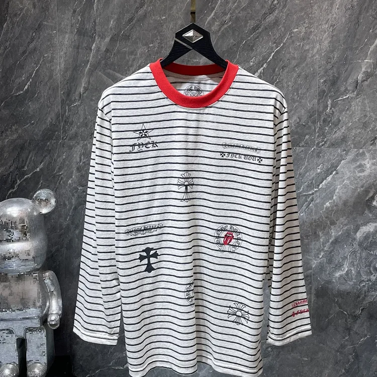 Chrome Hearts Striped T-Shirt with Multi-Pattern Collar