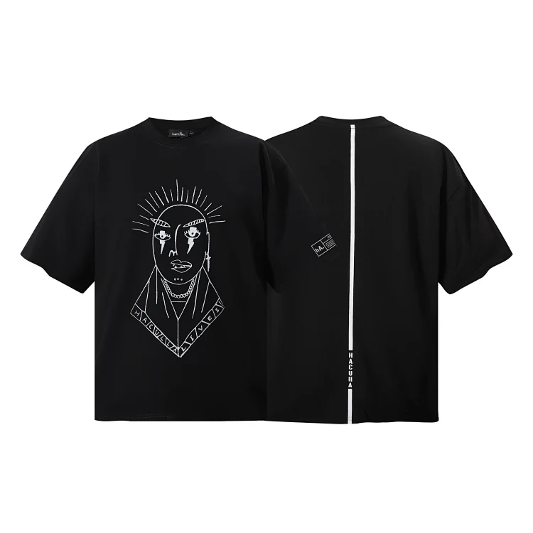 HACULLA Black T-Shirt with Artistic Face Graphic
