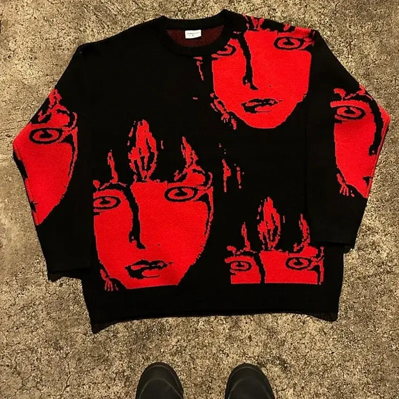 Stussy Black Sweater, Red Face