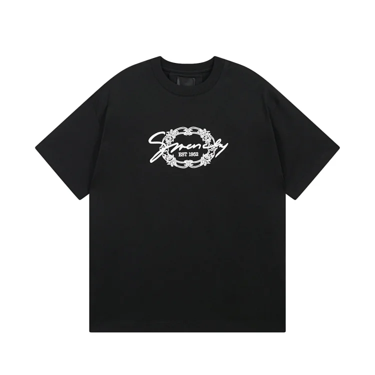 Spencerly Black T-Shirt: Ornate Frame Logo & EST 1982