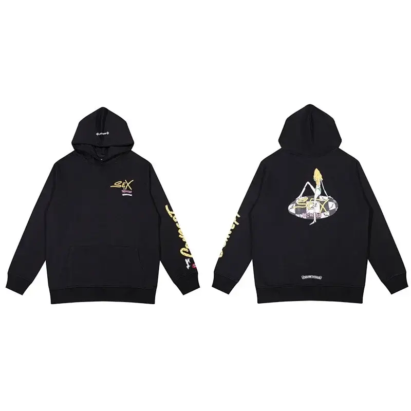 Six Black Hoodie: Front Logo, Sleeve Text & Back Graphic